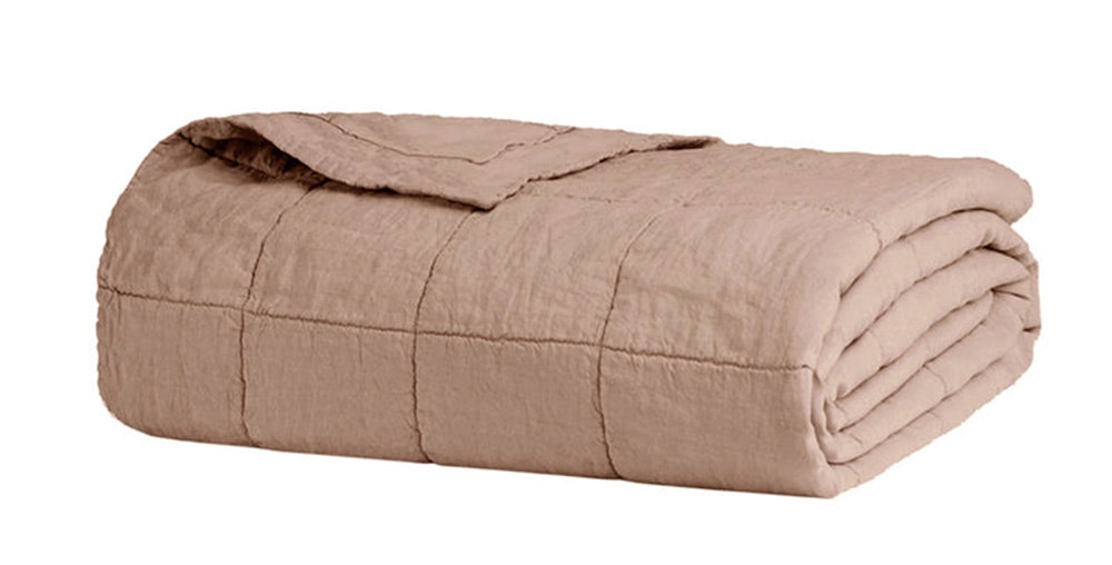 Bambury French Flax Linen Quilted Coverlet Tea Rose