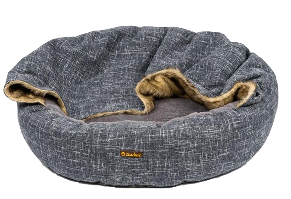 Charlie's Pet VIP Hooded Wolf Round Bed Nest Dark Grey