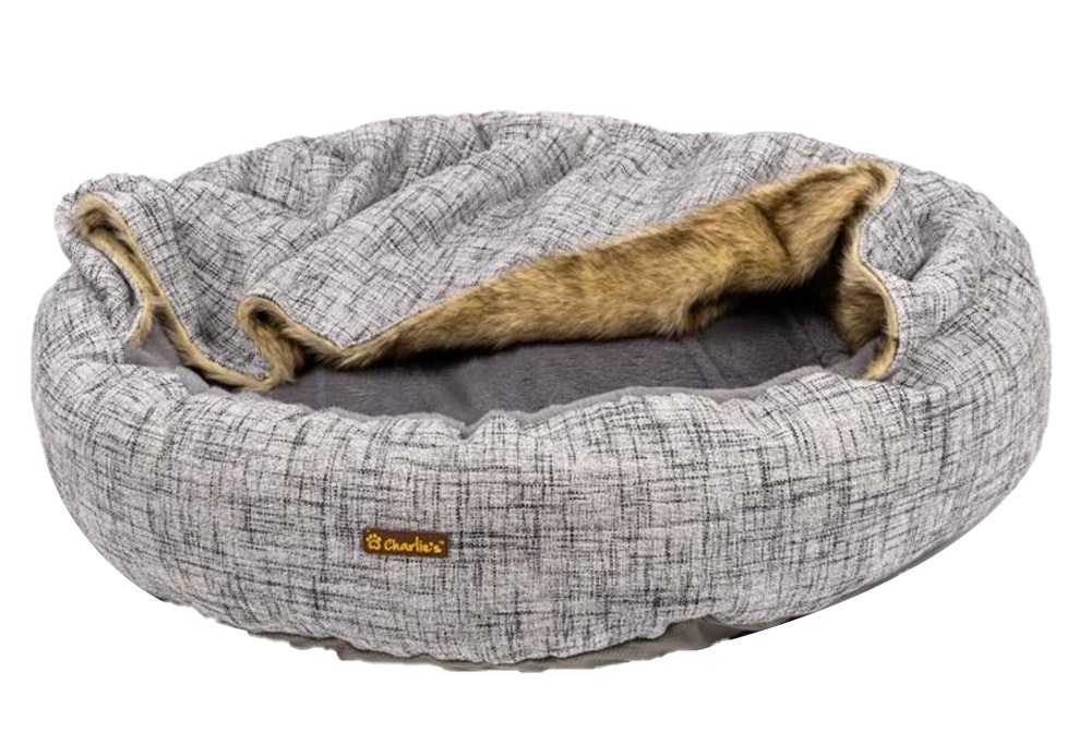 Charlie's Pet VIP Hooded Wolf Round Bed Nest Light Grey