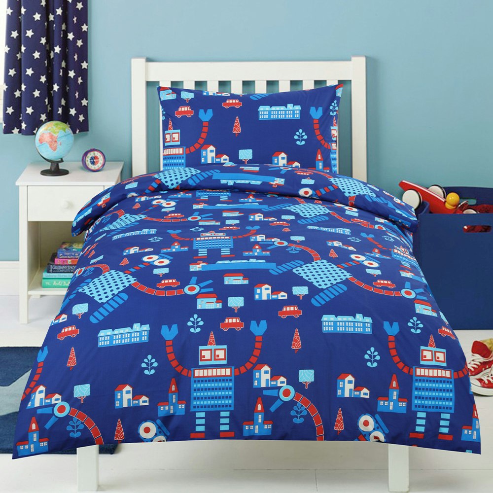Dreamaker Blue Robots Quilt Cover Set