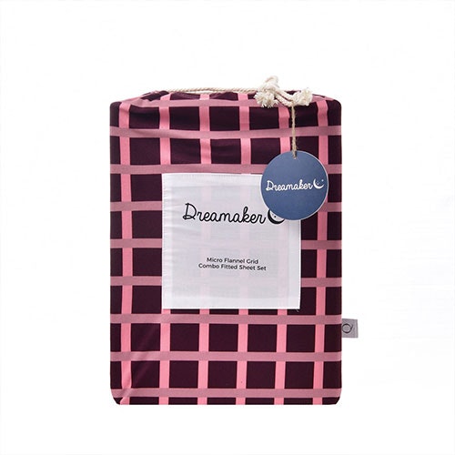 Dreamaker Micro Flannel Reversible Grid Quilt Cover Set Cherry