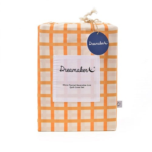 Dreamaker Micro Flannel Reversible Grid Quilt Cover Set Chia