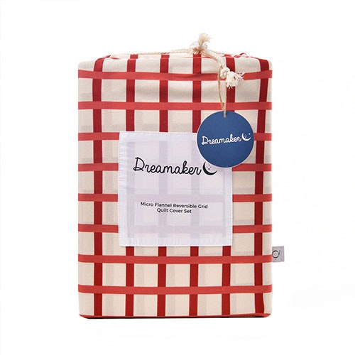 Dreamaker Micro Flannel Reversible Grid Quilt Cover Set Sienna