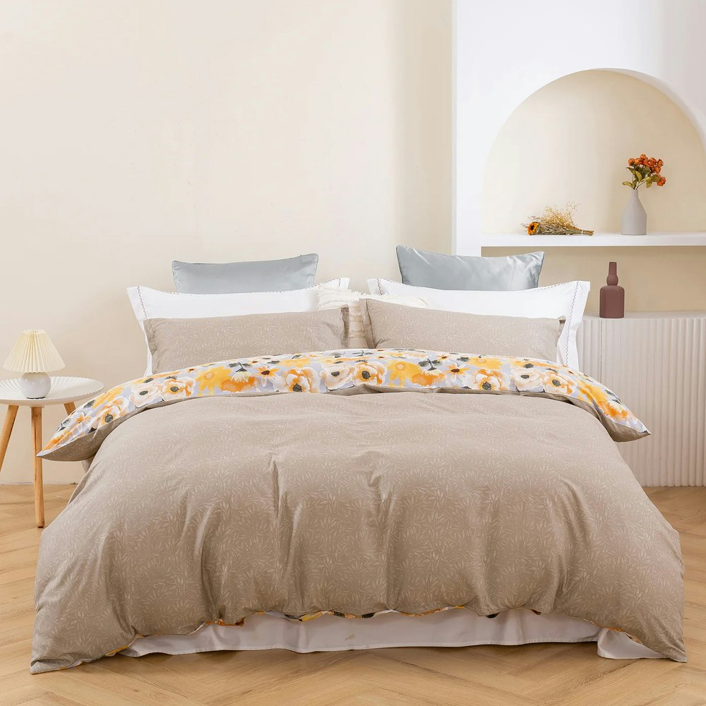 Dreamaker Marigold 100% Cotton Reversible Quilt Cover Set