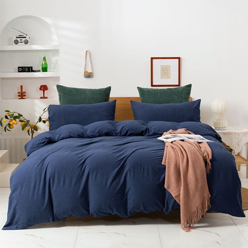 Dreamaker Washed Navy Cotton Jersey Quilt Cover Set