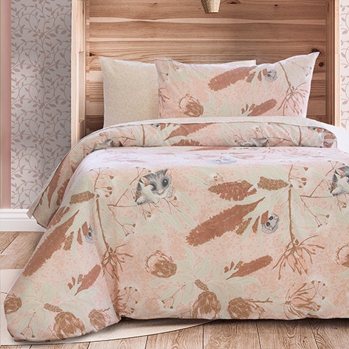 Jelly Bean Kids Pink Bush Baby Flannelette Quilt Cover Set