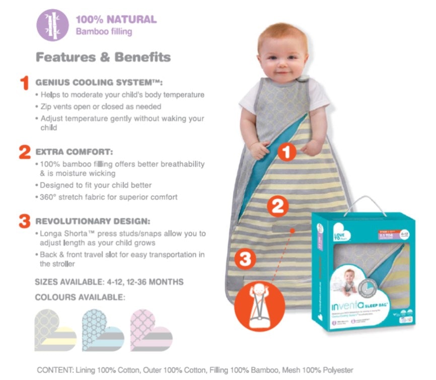 Love To Dream Inventa™ Sleep Bag Features and benefits