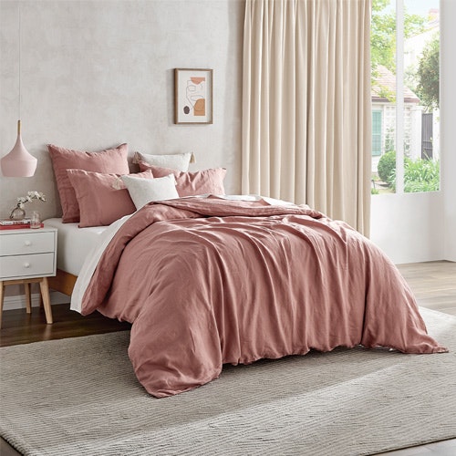 Natural Home Plain Dyed 100% European Flax Linen Quilt Cover Set Rose Gold