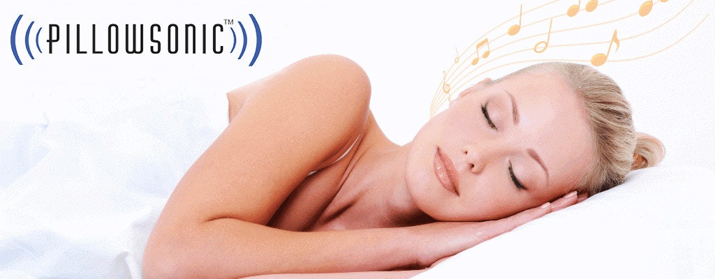 Pillowsonic Stereo Pillow Speaker with Volume Control Mobile Banner