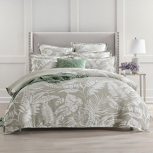 Renee Taylor Raven Jacquard Quilt Cover Set Sage Green Colour