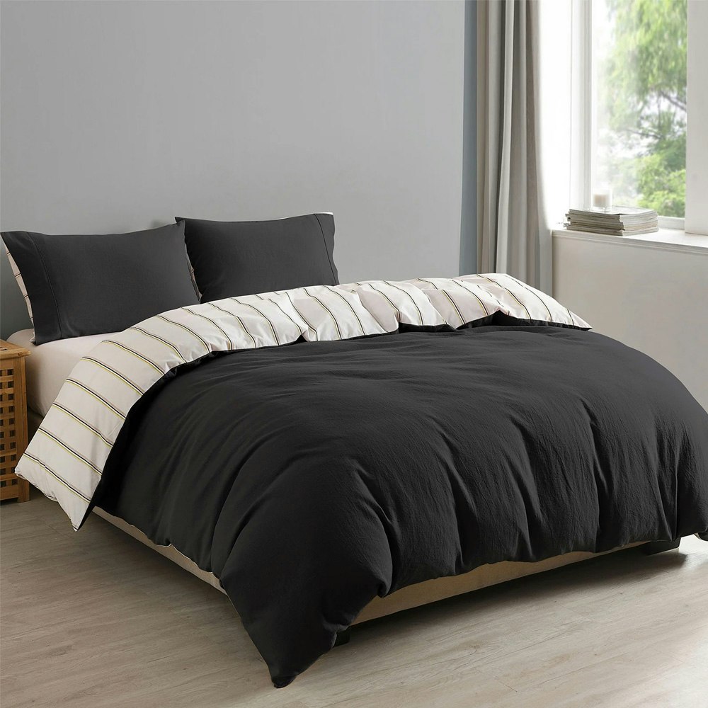 Royal Comfort Hemp Braid Reversible Stripe Quilt Cover Set