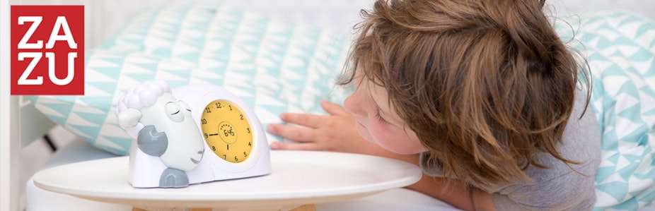 ZAZU Sam the Lamb Sleeptrainer Clock With Nightlight Banner
