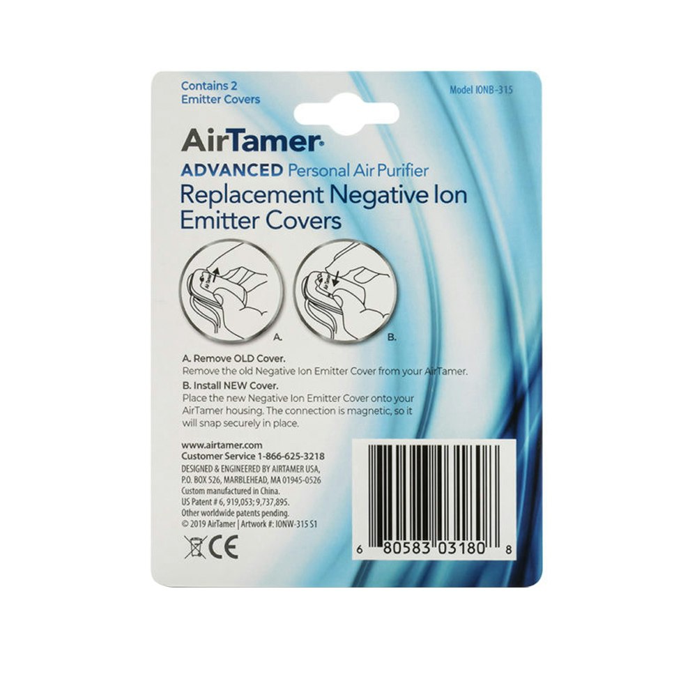 AirTamer Replacement Negative Ion Emitter Covers for A315 Back cover of packaging