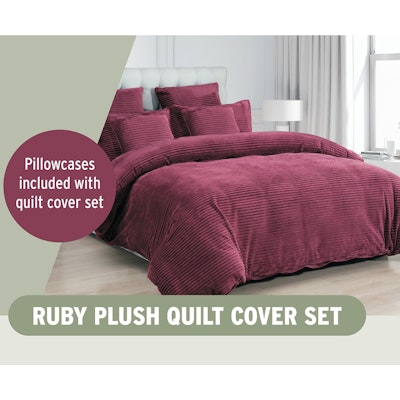 Alastair's Ruby Plush Quilt Cover Set Burgundy