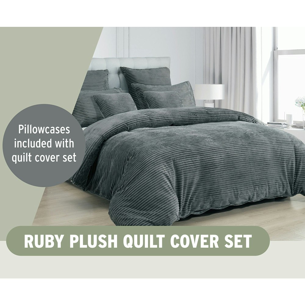 Alastair's Ruby Plush Quilt Cover Set Charcoal