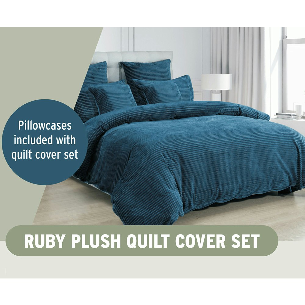 Alastair's Ruby Plush Quilt Cover Set Navy