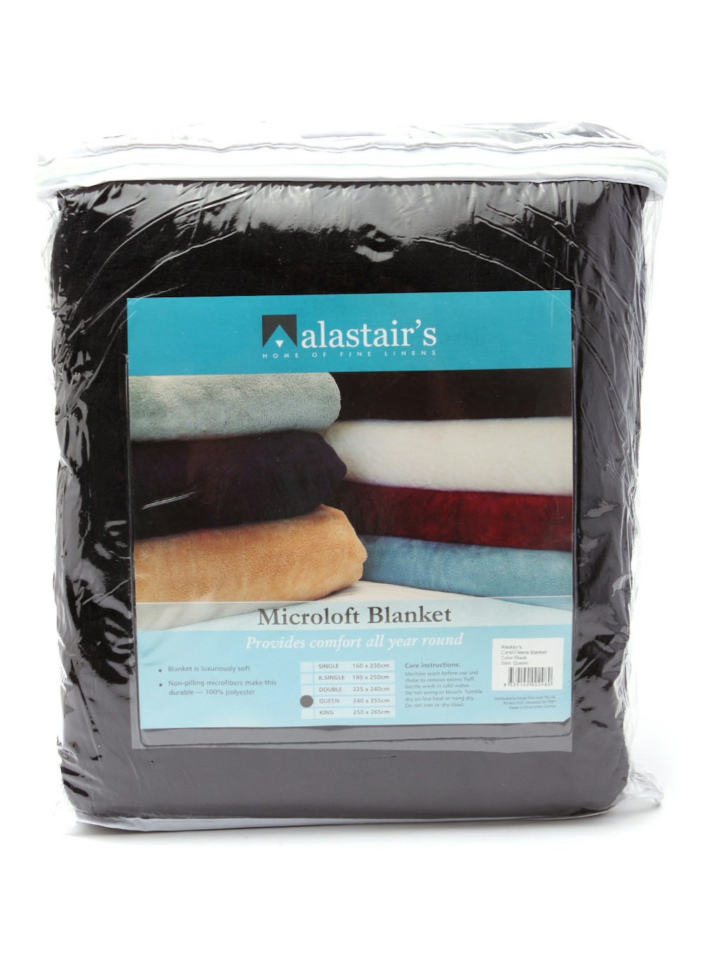 Alastairs Micro Loft Black Blanket Packaging