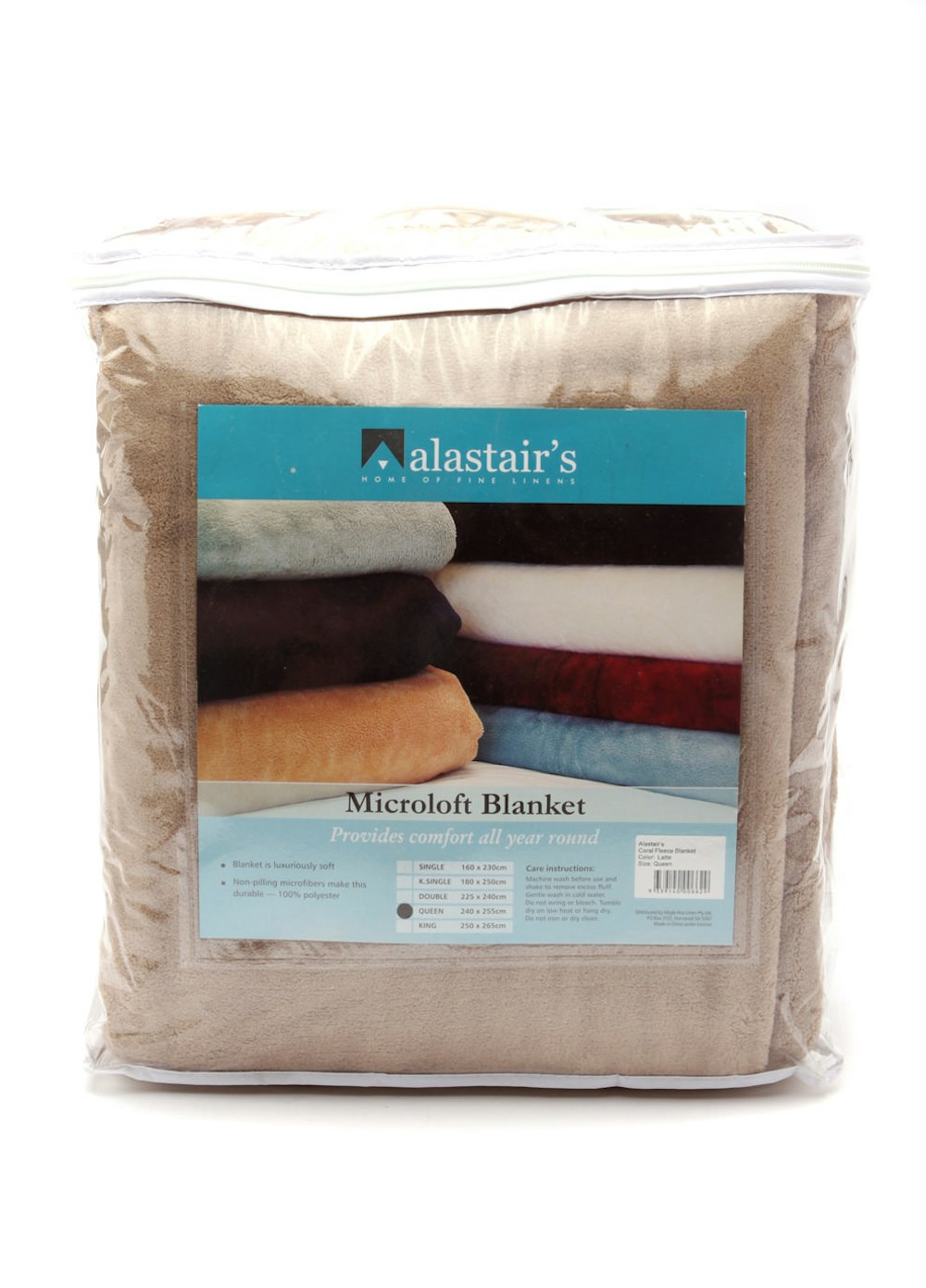 Alastairs Micro Loft Latte Blanket Packaging