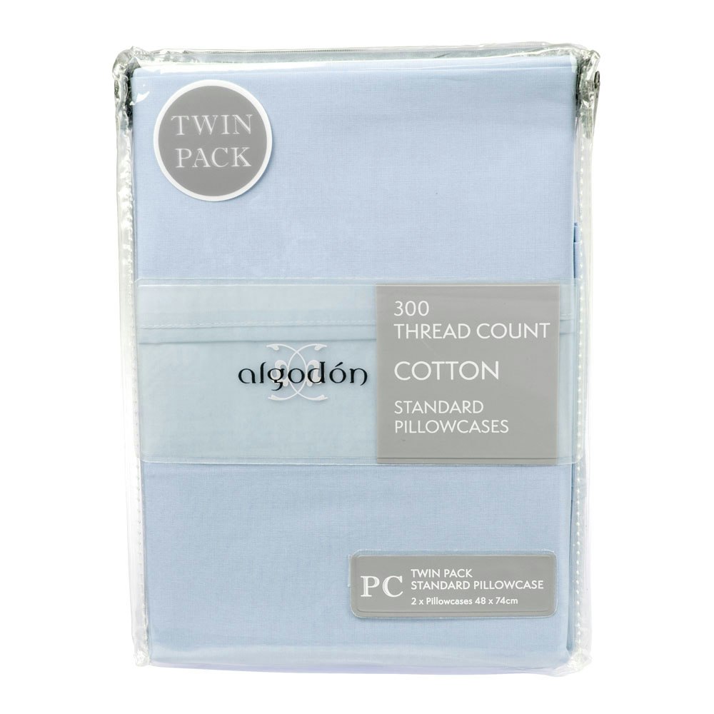Algodon 300 Thread Count Cotton Percale Standard Pillowcase Denim Pack