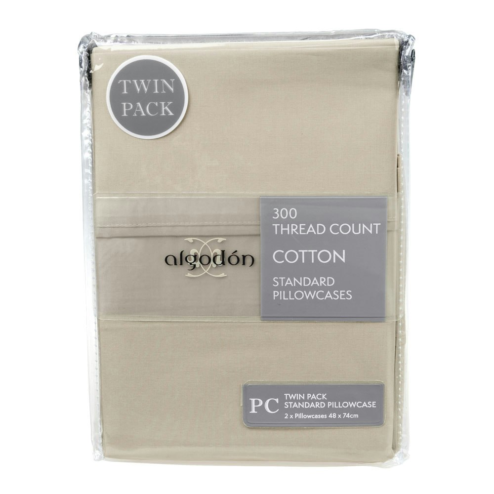 Algodon 300 Thread Count Cotton Percale Standard Pillowcase Stone Pack