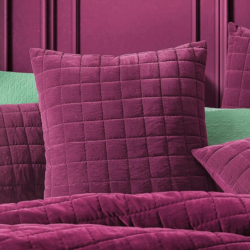 Logan and Mason Apollo Velvet Square Quilted Square Cushion Plum