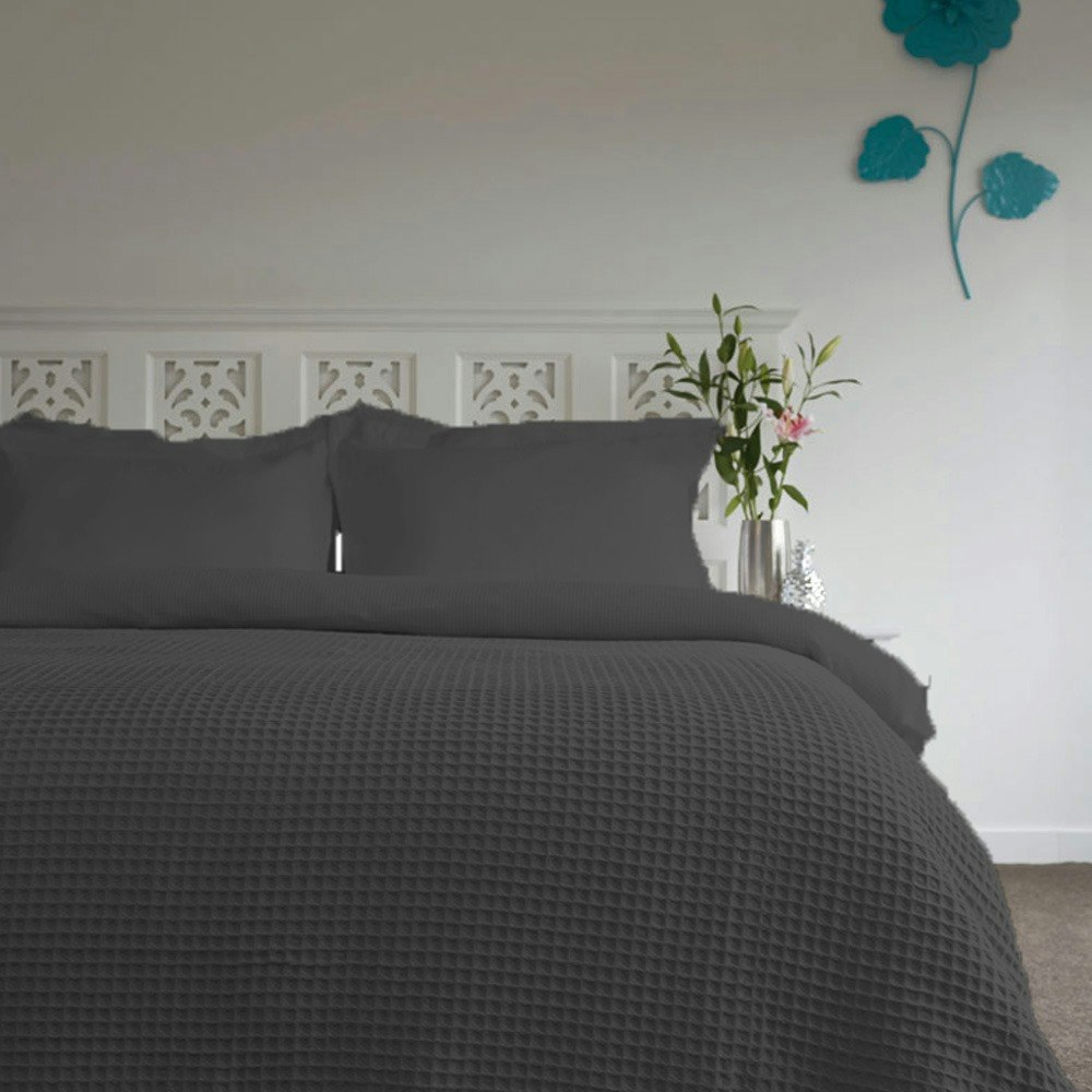 Jenny McLean Super Soft Ardent Waffle Cotton Blanket Charcoal