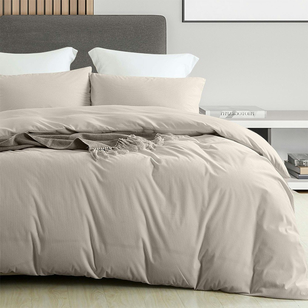 Royal Comfort Velvet Corduroy Quilt Cover Set Beige