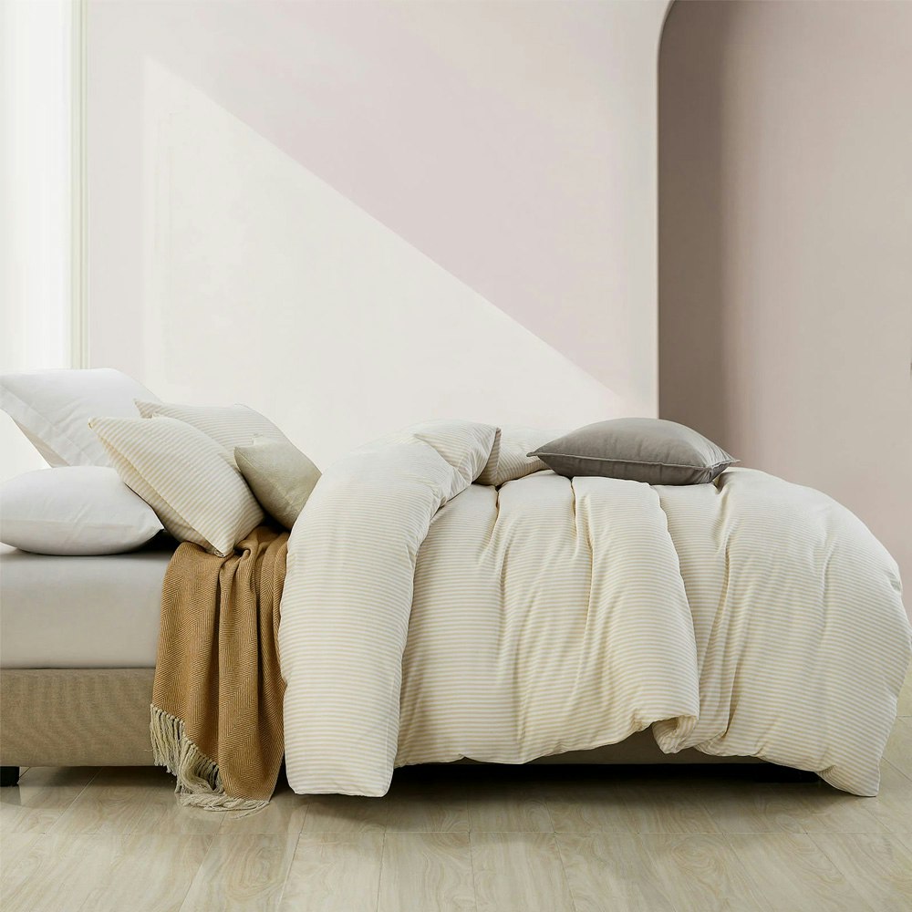 Royal Comfort Luxury Striped Linen Quilt Cover Set Beige