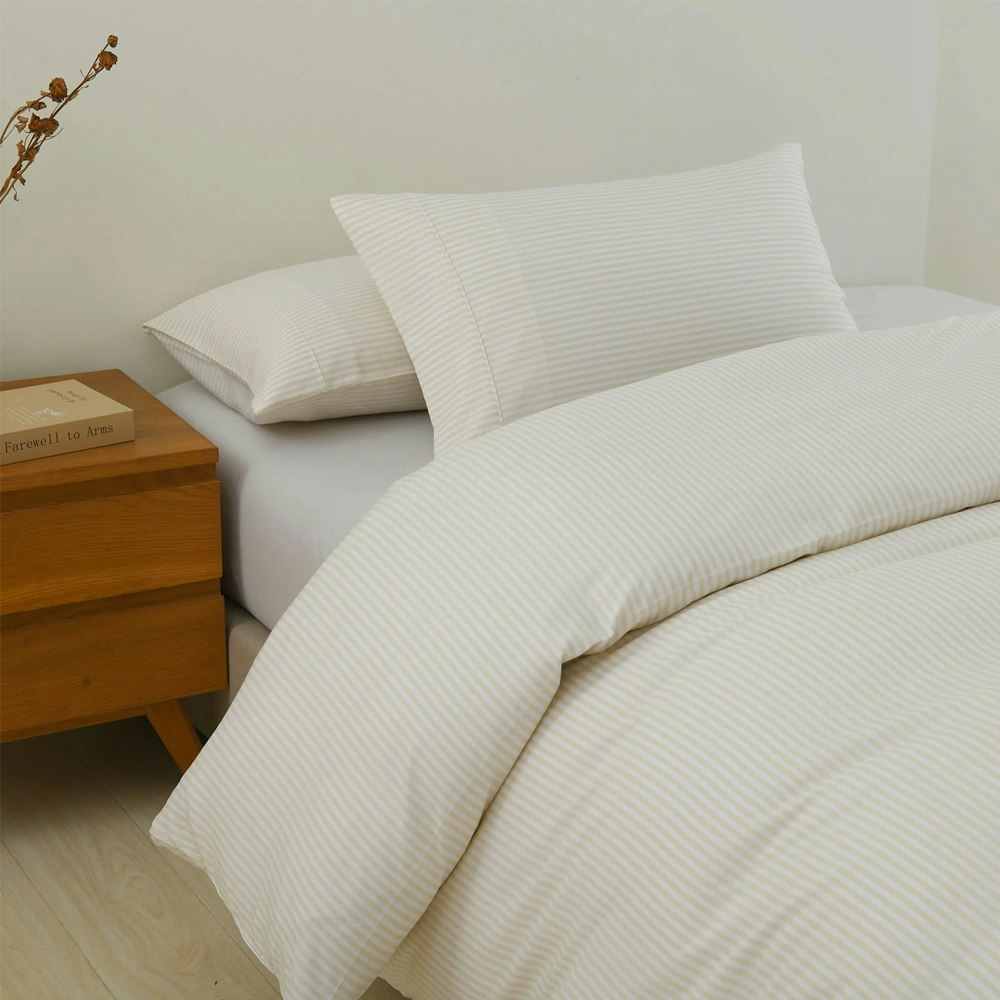 Royal Comfort Luxury Striped Linen Quilt Cover Set Beige