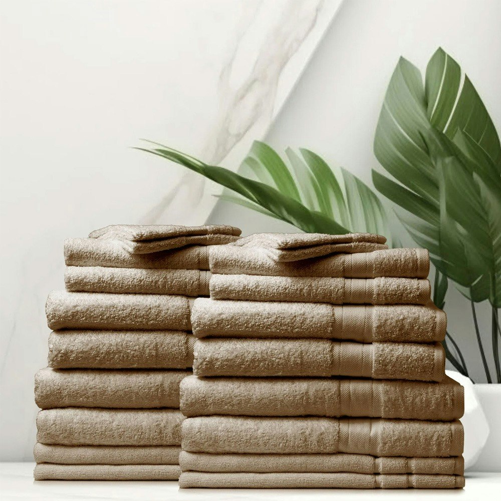 Royal Comfort 20 Piece Regency Luxury Plush 100% Cotton Bath Towel Set Beige