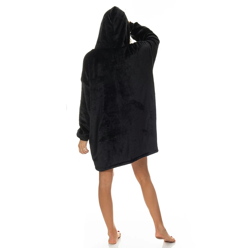 Royal Comfort Reversible Coral Fleece Snug Black Hoodie Nightwear