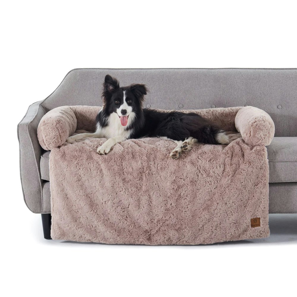 Charlie's VIP Lush Faux Fur Bolster Sofa Protector Calming Dog Bed Natural