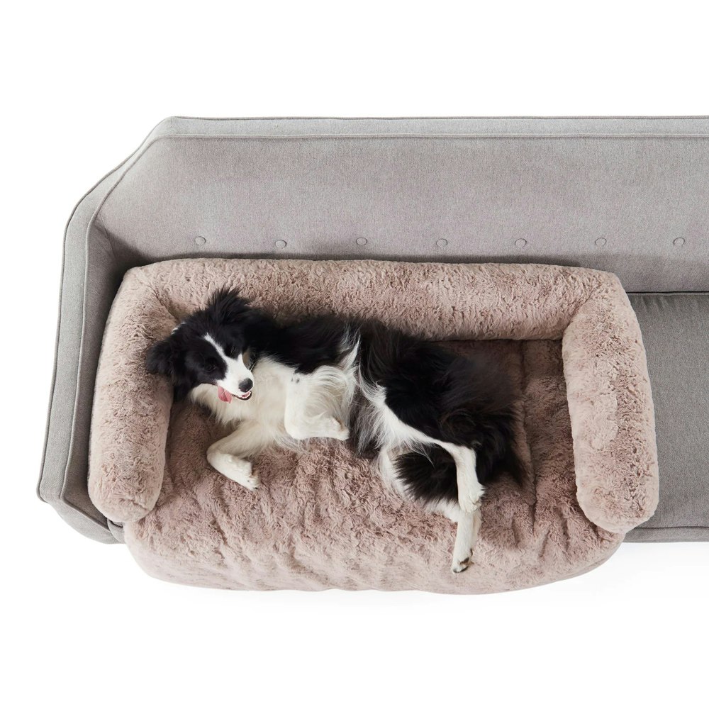 Charlie's VIP Lush Faux Fur Bolster Sofa Protector Calming Dog Bed Natural