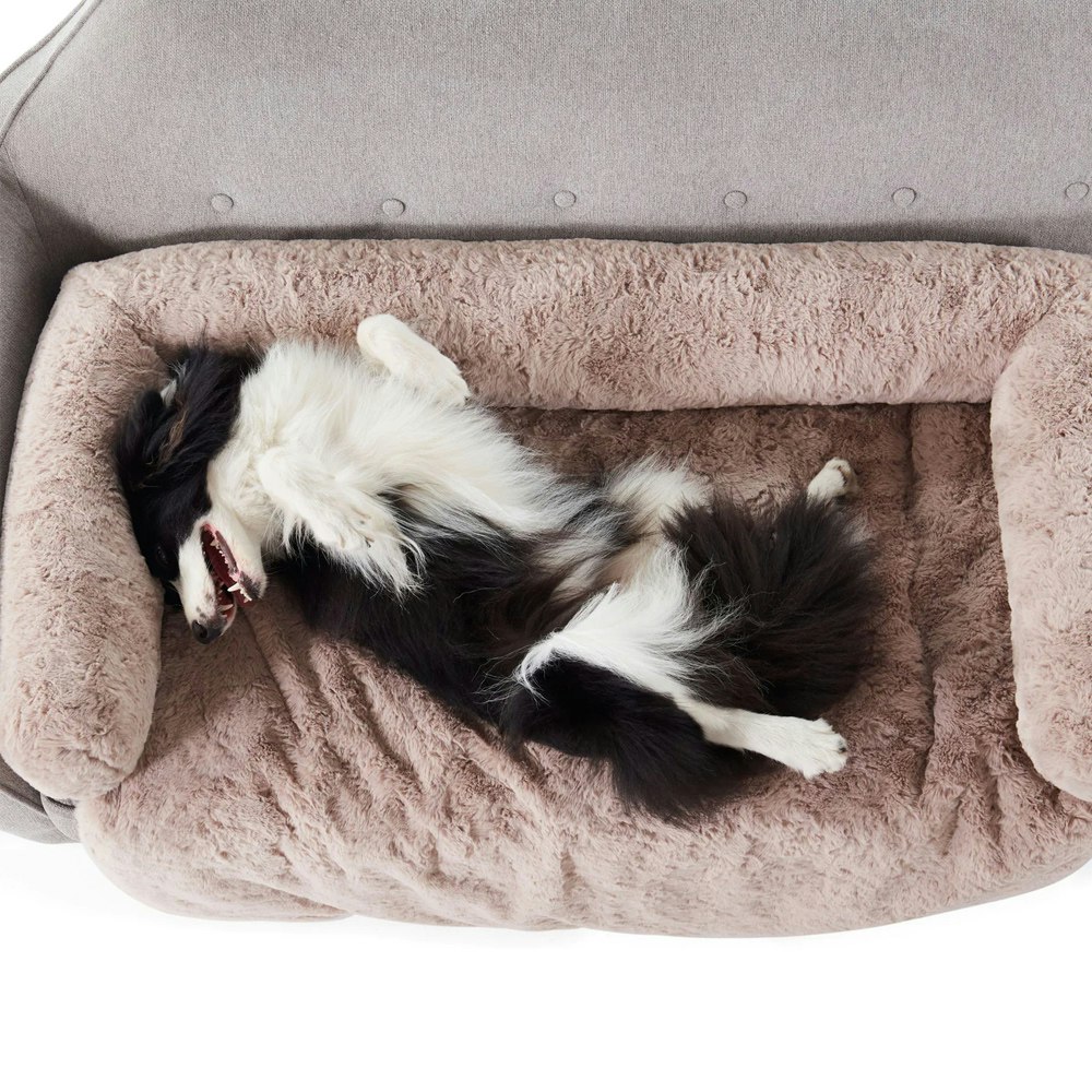 Charlie's VIP Lush Faux Fur Bolster Sofa Protector Calming Dog Bed Natural