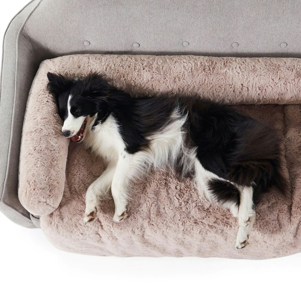 Charlie's VIP Lush Faux Fur Bolster Sofa Protector Calming Dog Bed Natural