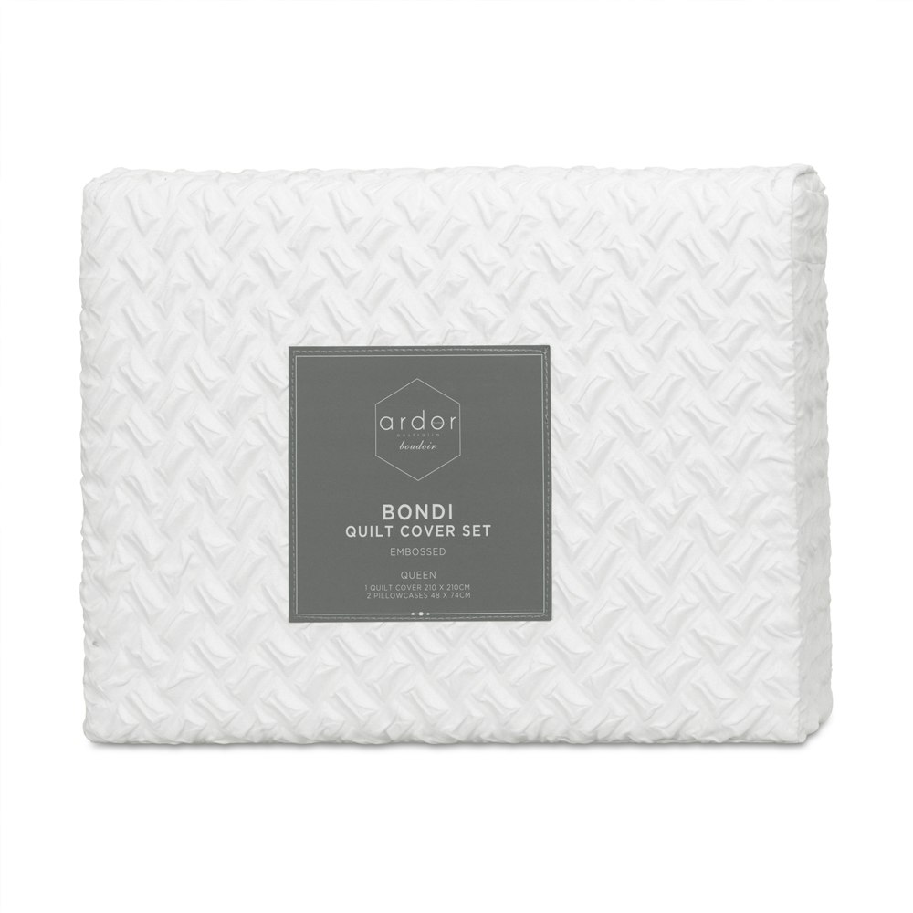 Ardor Boudoir Bondi Embossed Quilt Cover Set White