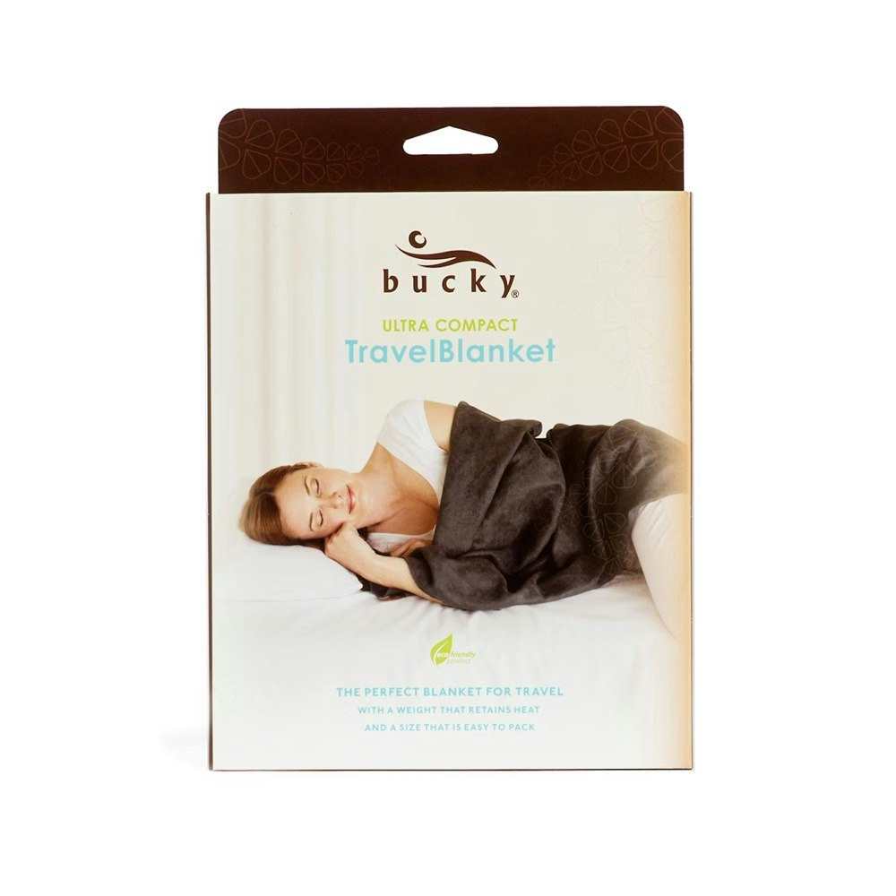 Bucky Ultra Compact Travel Blanket Charcoal Packaging