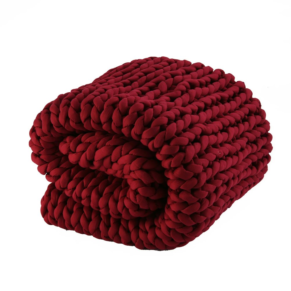 Serene Hand Woven Chunky Knit Calming Weighted Blanket Burgundy