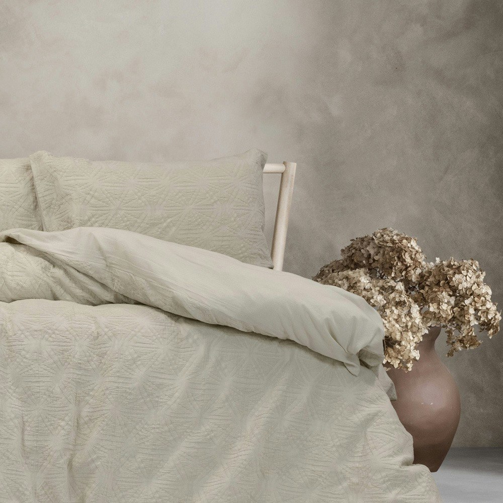 Algodon Cabo Washed Cotton Jacquard Quilt Cover Set Coconut Milk