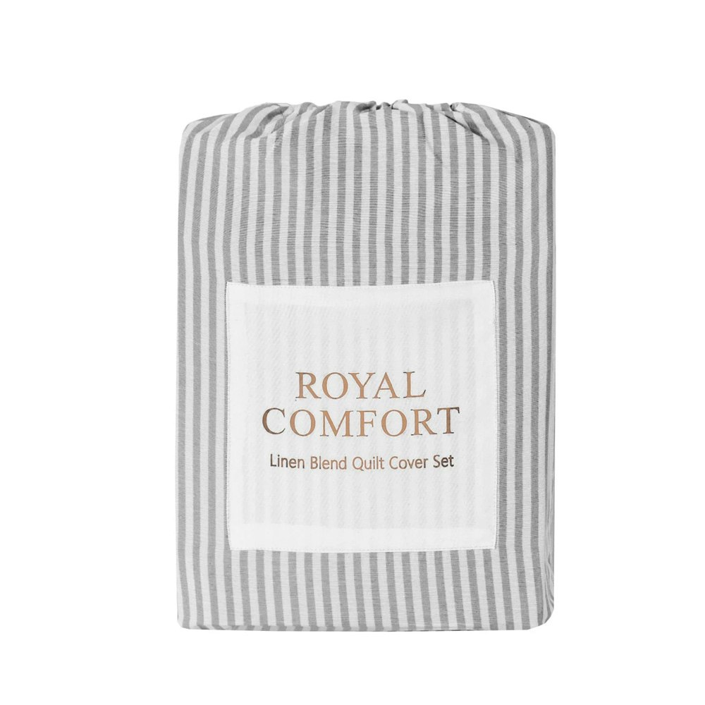Royal Comfort Luxury Striped Linen Quilt Cover Set Charcoal