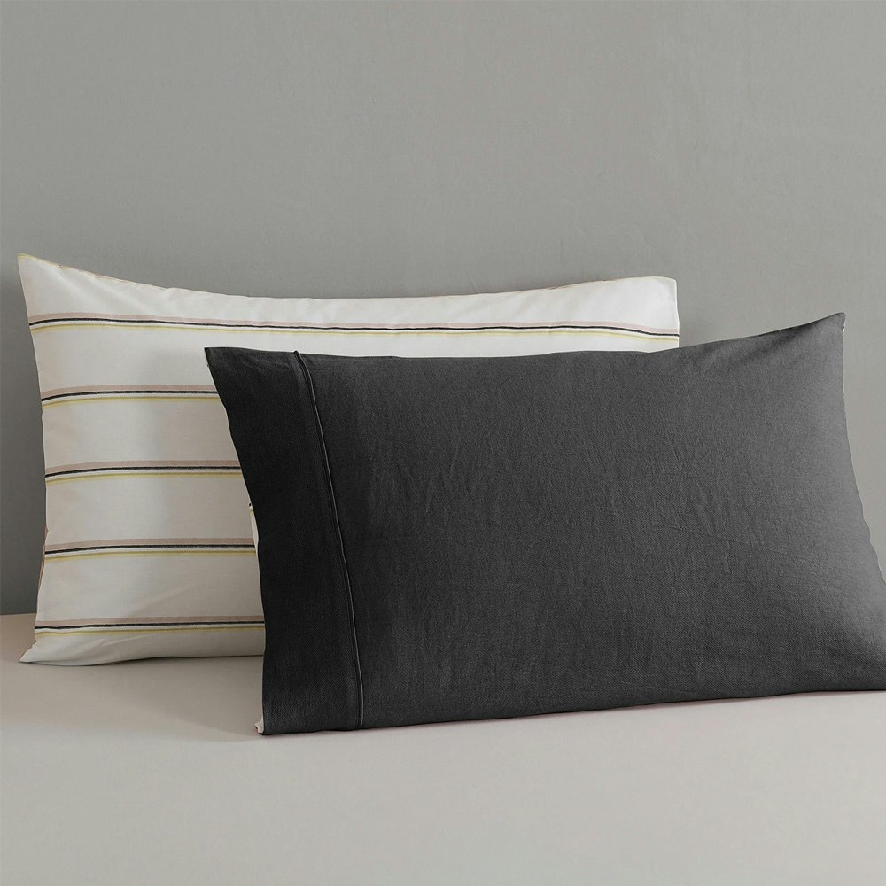 Royal Comfort Hemp Braid Reversible Stripe Quilt Cover Set Charcoal