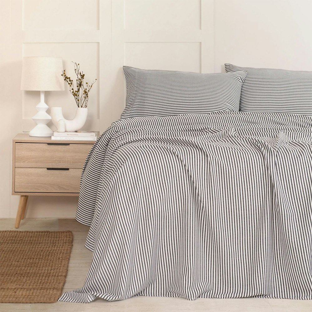Royal Comfort Ultra Soft Linen Blend Sheet Set Charcoal Stripe
