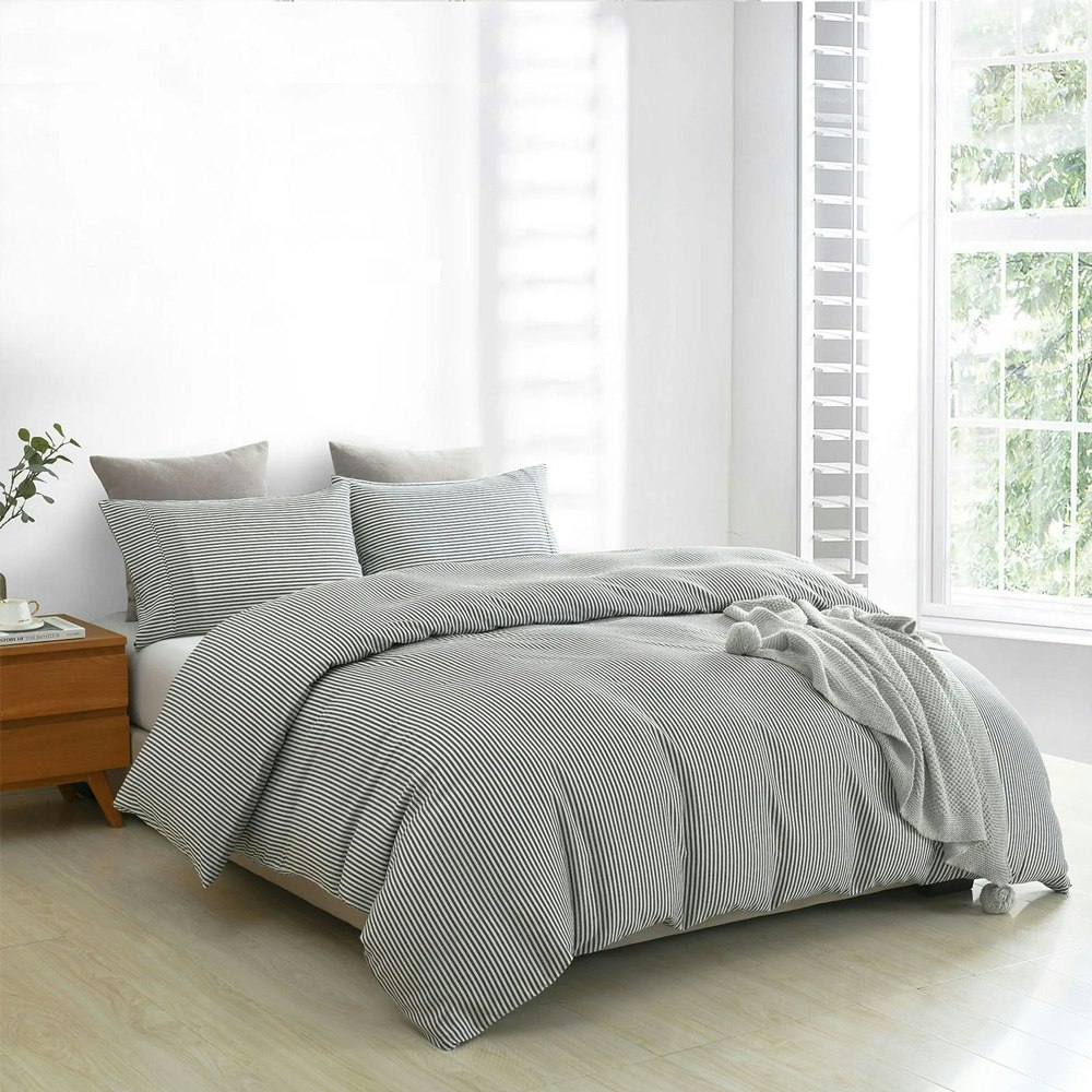 Royal Comfort Luxury Striped Linen Quilt Cover Set Charcoal
