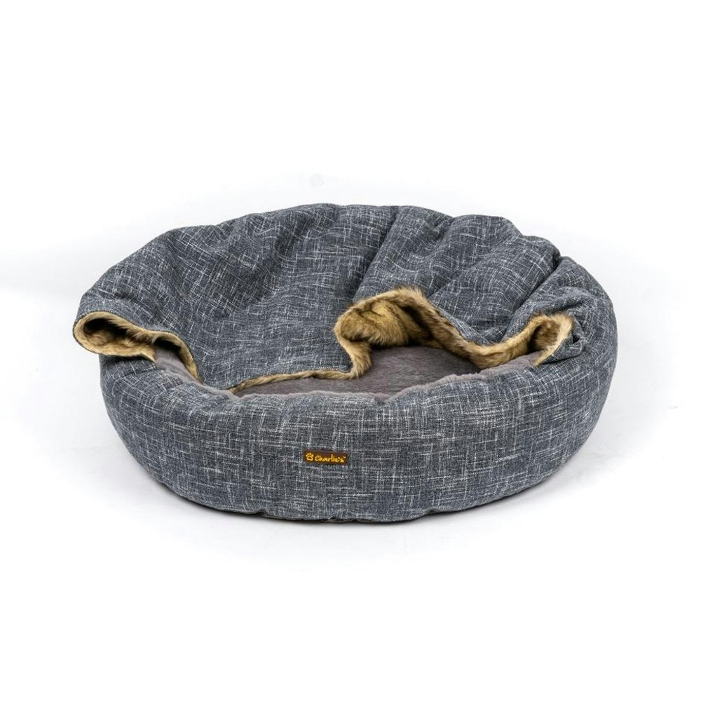 Charlie's Pet VIP Hooded Wolf Round Bed Nest Dark Grey
