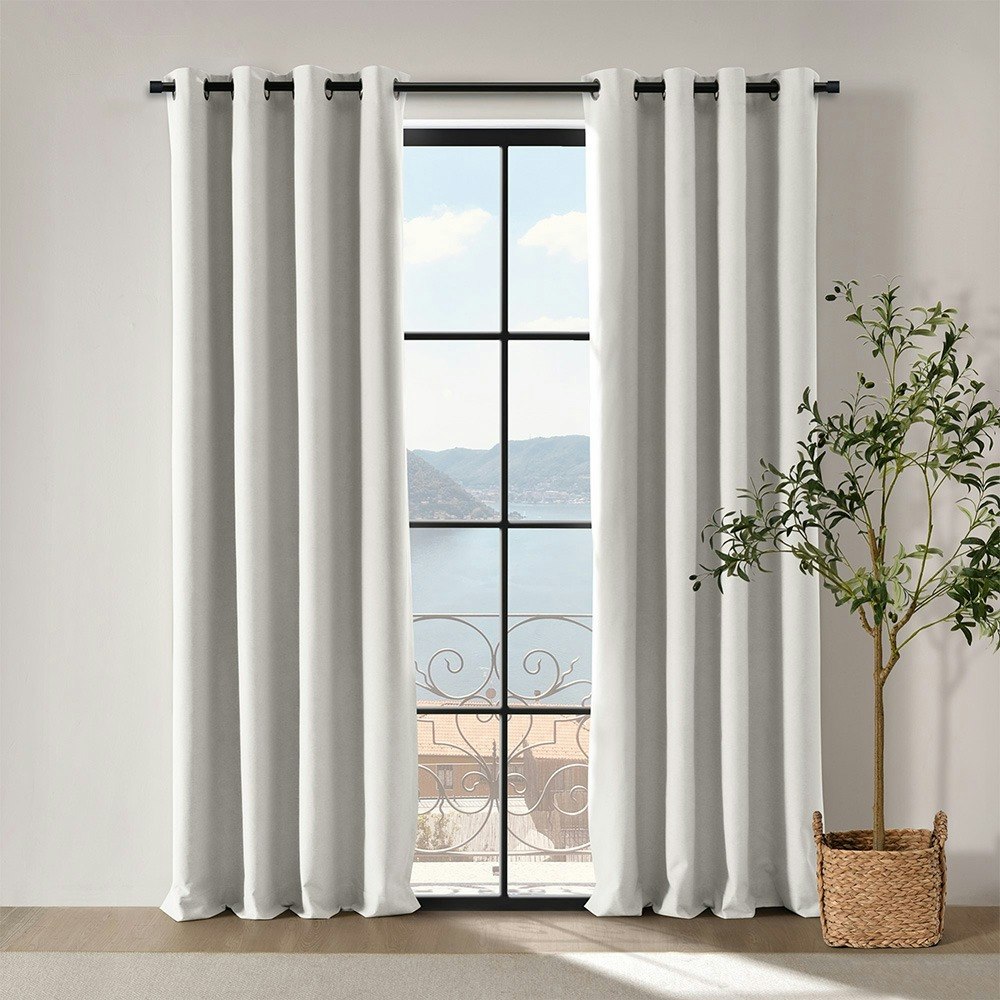 Cadence & Co. Bennett Faux Linen Eyelet Curtain Twin Pack Cloud