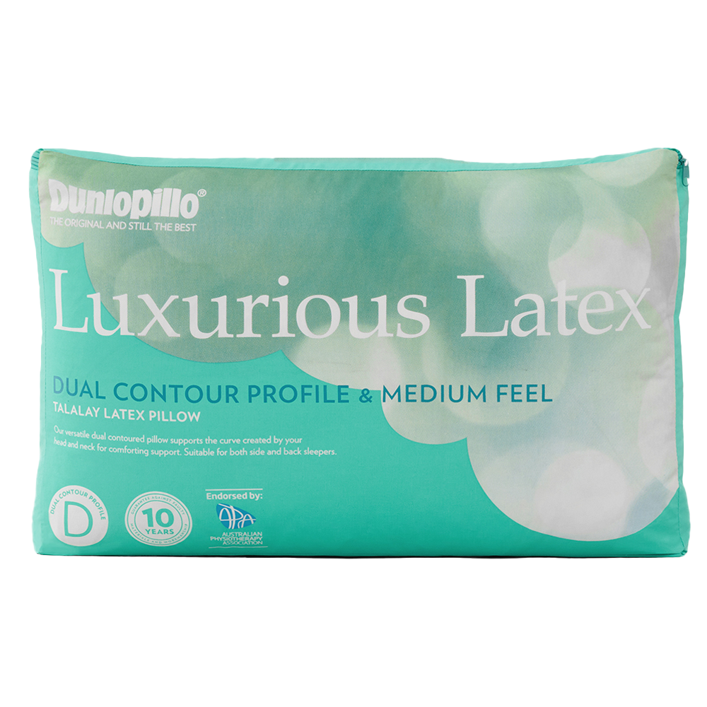 Dunlopillo Luxurious Latex Pillow Contour Dual Profile and Medium Feel Packaging