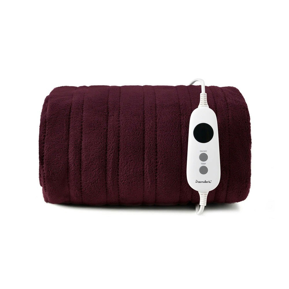 Dreamaker Coral Fleece Reversible Heated Throw Blanket Cherry