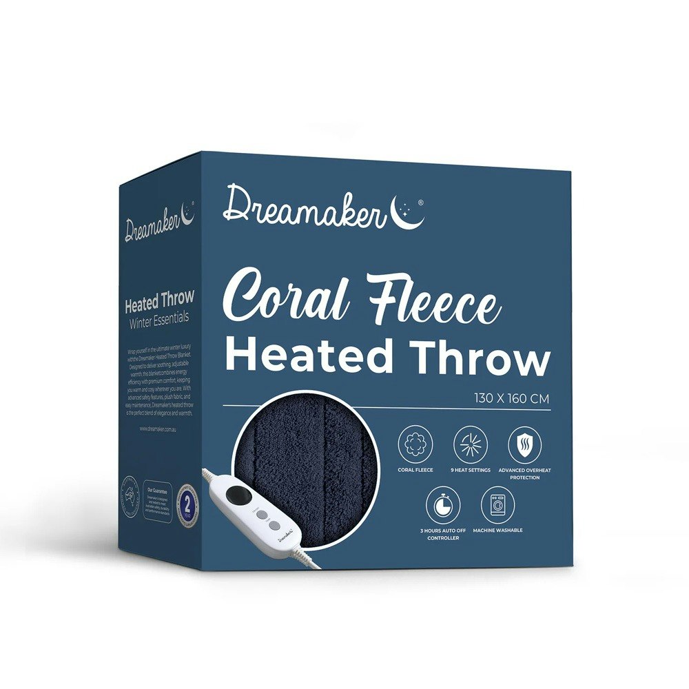 Dreamaker Coral Fleece Reversible Heated Throw Blanket Midnight Blue