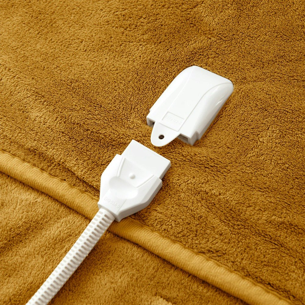 Dreamaker Coral Fleece Reversible Heated Throw Blanket Mustard