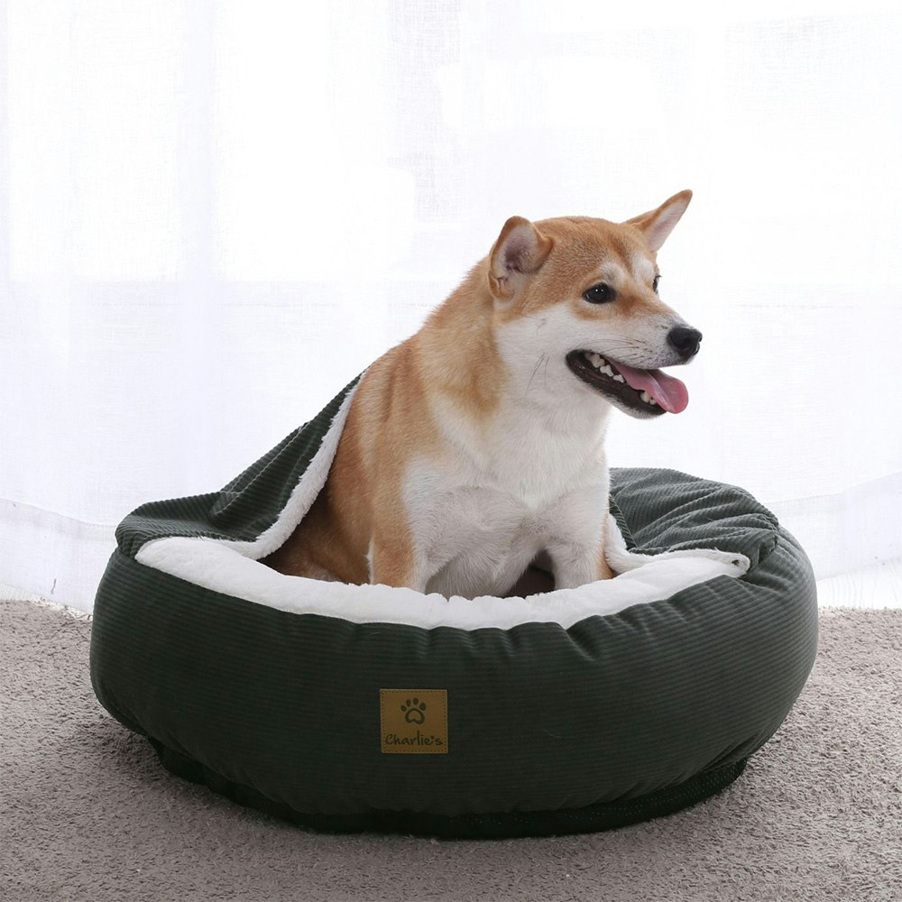 Charlie's Pet Hooded Corduroy Cushioned Snookie Olive Green